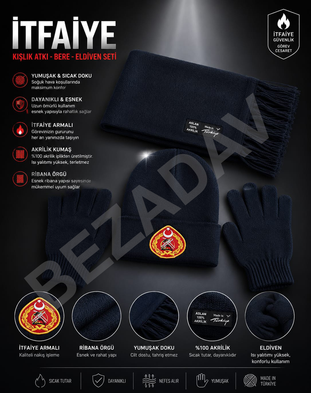 İtfaiye Kışlık Atkı – Bere – Eldiven Seti